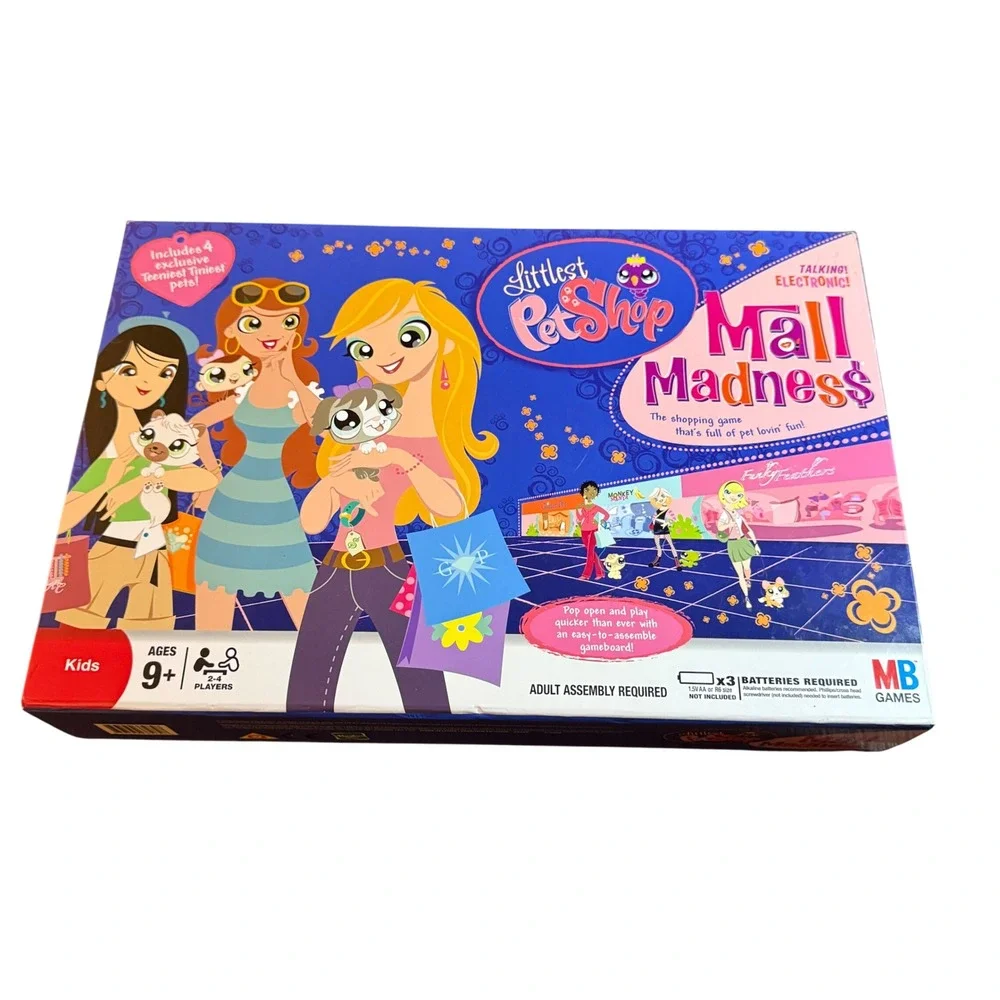 Littlest Pet Shop Mall Madness Board Game Pink Blue Electronic Shopping Figures